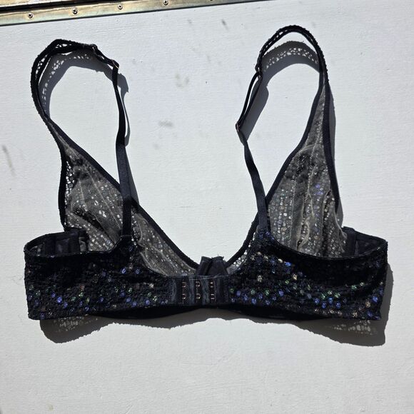 Savage X Fenty Disco Night Iridescent Lace Up, unlined Black Bra US 36B - Picture 4 of 6